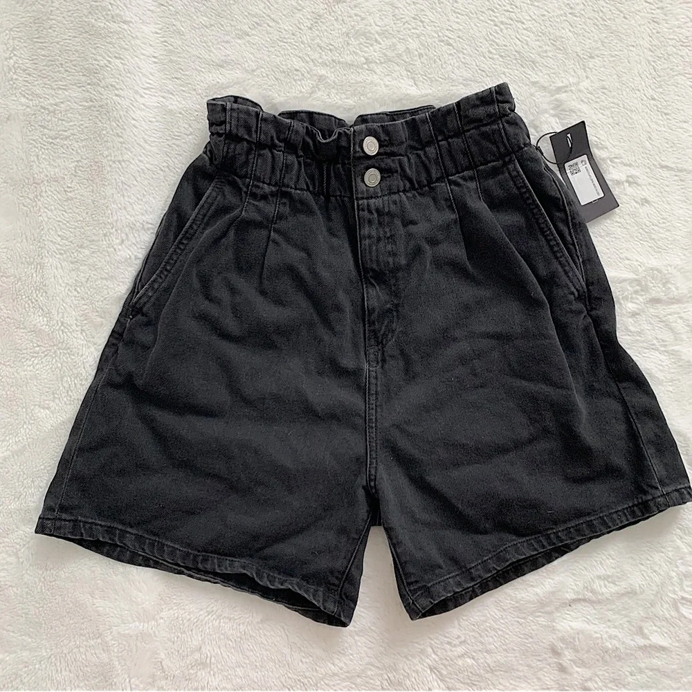 DYNAMITE | Black denim paper bag shorts - Picture 1 of 6